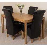 Bevel Solid Oak 150cm Dining Table & 4 Black Montana Leather Chairs