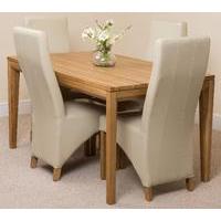 bevel solid oak 150cm dining table 4 ivory lola leather chairs