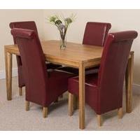 bevel solid oak 150cm dining table 4 burgundy montana leather chairs
