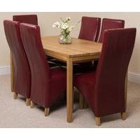 bevel solid oak 150cm dining table 6 burgundy lola leather chairs