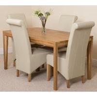 bevel solid oak 150cm dining table 4 ivory montana leather chairs