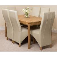 Bevel Solid Oak 150cm Dining Table & 6 Ivory Lola Leather Chairs