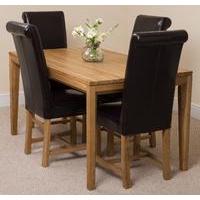 Bevel Solid Oak 150cm Dining Table & 4 Brown Washington Leather Chairs