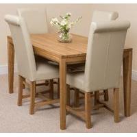 Bevel Solid Oak 150cm Dining Table & 4 Ivory Washington Leather Chairs