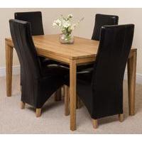 Bevel Solid Oak 150cm Dining Table & 4 Brown Lola Leather Chairs