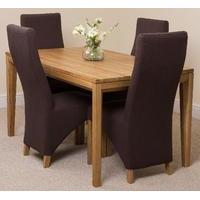 Bevel Solid Oak 150cm Dining Table & 4 Brown Lola Fabric Chairs