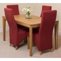 Bevel Solid Oak 150cm Dining Table & 4 Red Lola Fabric Chairs