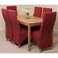Bevel Solid Oak 150cm Dining Table & 6 Red Lola Fabric Chairs