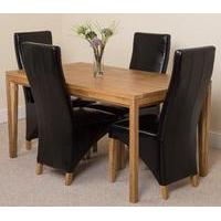 Bevel Solid Oak 150cm Dining Table & 4 Black Lola Leather Chairs