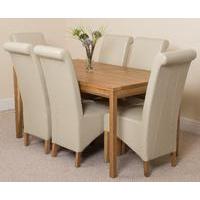 bevel solid oak 150cm dining table 6 ivory montana leather chairs
