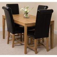 bevel solid oak 150cm dining table 4 black washington leather chairs