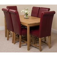 Bevel Solid Oak 150cm Dining Table & 6 Burgundy Washington Leather Chairs