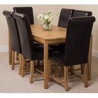 Bevel Solid Oak 150cm Dining Table & 6 Brown Washington Leather Chairs