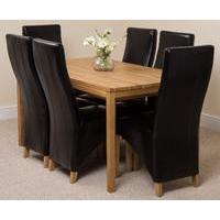 bevel solid oak 150cm dining table 6 brown lola leather chairs
