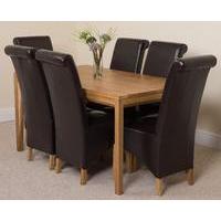 Bevel Solid Oak 150cm Dining Table & 6 Brown Montana Leather Chairs