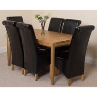 bevel solid oak 150cm dining table 6 black montana leather chairs