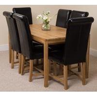 Bevel Solid Oak 150cm Dining Table & 6 Black Washington Leather Chairs