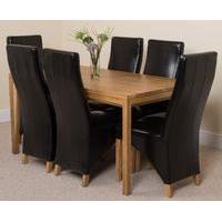 bevel solid oak 150cm dining table 6 black lola leather chairs