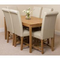 bevel solid oak 150cm dining table 6 ivory washington leather chairs