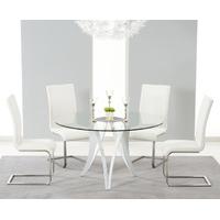 bellvue 130cm glass and white high gloss round dining table with madis ...