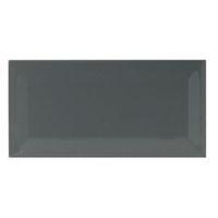 Bevelled Edge Charcoal Gloss Bevelled Edge Ceramic Wall Tile Pack of 50 (L)200mm (W)100mm