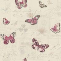 Beige Vintage Butterflies Glitter Highlight Wallpaper