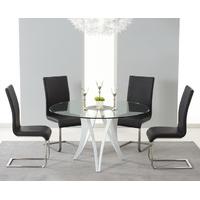 Berlin 130cm Glass and White High Gloss Round Dining Table with Malaga Chairs