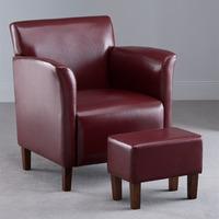 Berkley Burgundy Faux Leather Armchair with Footstool