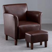 Berkley Brown Faux Leather Armchair with Footstool