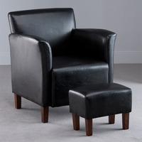 Berkley Black Faux Leather Armchair with Footstool