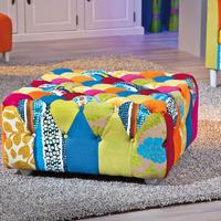 Benton Stool In Multicolour Patchwork With Wooden Legs