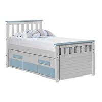 Bergamo Long Captains Guest Bed White with Baby Blue