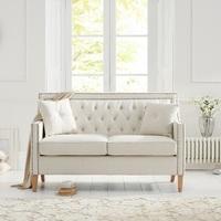 Bellard Fabric 2 Seater Sofa In Ivory White And Natural Ash Legs