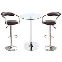 Bente Glass Bar Table In Clear With 2 Zenith Black Bar Stools