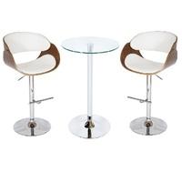 Bente Bar Table In Clear Glass With 2 Corano White Stools