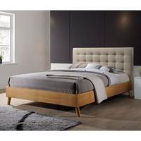 Belford King Size Bed In Beige Fabric And Natural Oak