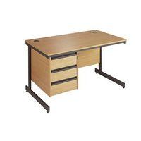 BEECH CANTLEVER LEG DESK WITH 3 DRW FIXED PEDESTAL - H725 X W1228 X D746