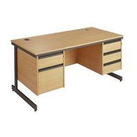 BEECH CANTILEVER LEG DESK WITH 2 AND 3 DRW FIXED PEDESTAL- H725 X W1532 X D7