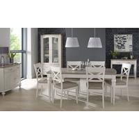Bentley Designs Montreux Grey Washed Oak and Soft Grey Dining Set - 180cm Extending Table with X Back Chairs