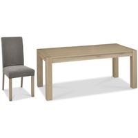 Bentley Designs Turin Aged Oak Dining Set - Double End Extending Table with Smoke Grey Square Back Chairs