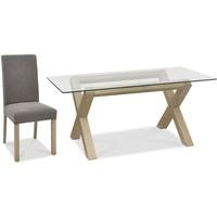 Bentley Designs Turin Aged Oak Dining Set - Glass Top Dining Table with Smoke Grey Square Back Chairs