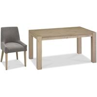 Bentley Designs Turin Aged Oak Dining Set - 6 Seater Table with Smoke Grey Scoop Back Chairs