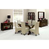 Bentley Designs Lyon Walnut Dining Set - Glass Table with Ivory Faux Leather Wing Back Chairs
