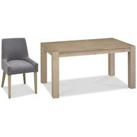 Bentley Designs Turin Aged Oak Dining Set - 6 Seater Table with Slate Blue Scoop Back Chairs