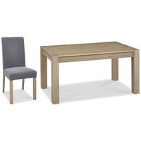 Bentley Designs Turin Aged Oak Dining Set - Medium End Extending Table with Slate Blue Square Back Chairs