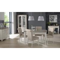 Bentley Designs Montreux Grey Washed Oak and Soft Grey Dining Set - 140cm Extending Table with Upholstered Fabric Chairs