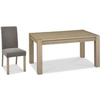 Bentley Designs Turin Aged Oak Dining Set - Medium End Extending Table with Smoke Grey Square Back Chairs