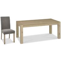 Bentley Designs Turin Aged Oak Dining Set - Large End Extending Table with Smoke Grey Square Back Chairs