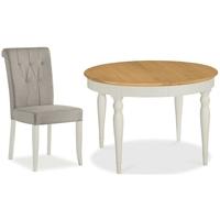 Bentley Designs Hampstead Soft Grey and Oak Dining Set - 4-6 Seater Extending with Pebble Grey Upholstered Chairs