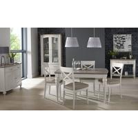 Bentley Designs Montreux Grey Washed Oak and Soft Grey Dining Set - 140cm Extending Table with X Back Chairs